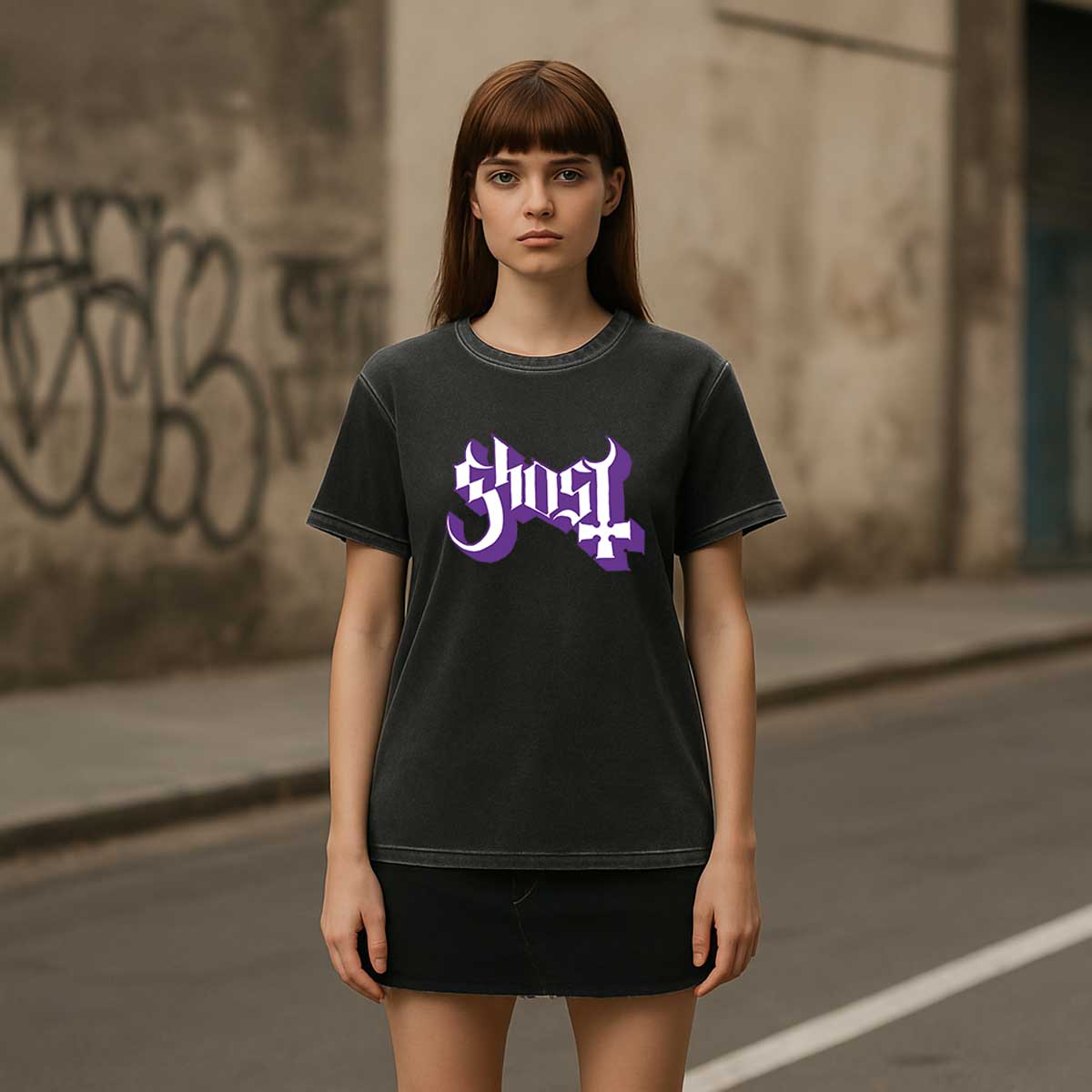 Playera Pigment Wash Ghost | Logo